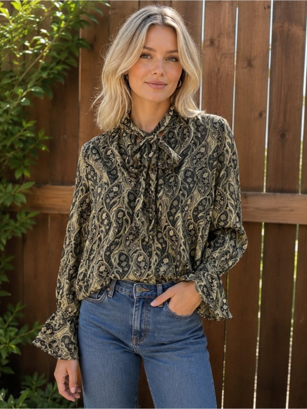 Banana Republic Paisley Boho Sheer Blouse Size XS